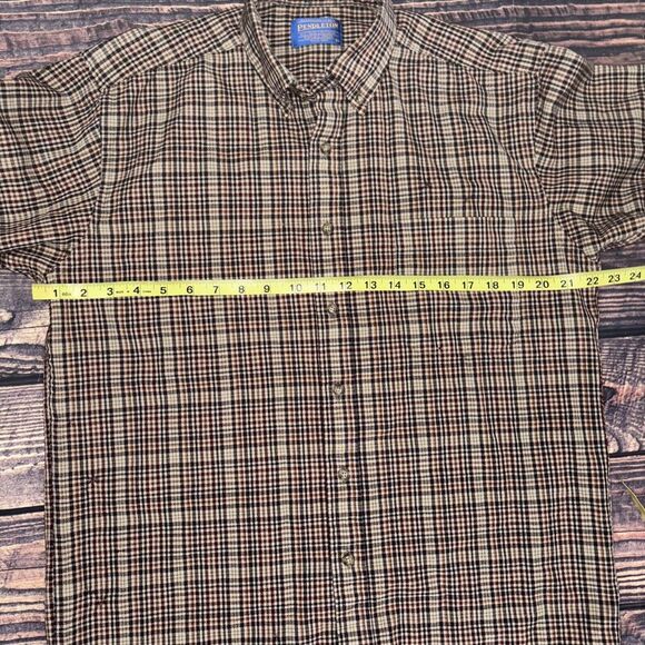 Pendleton Shirt Mens M Brown Red Sir Pendleton Virgin Wool Tartan Plaid Flaw - Picture 3 of 8